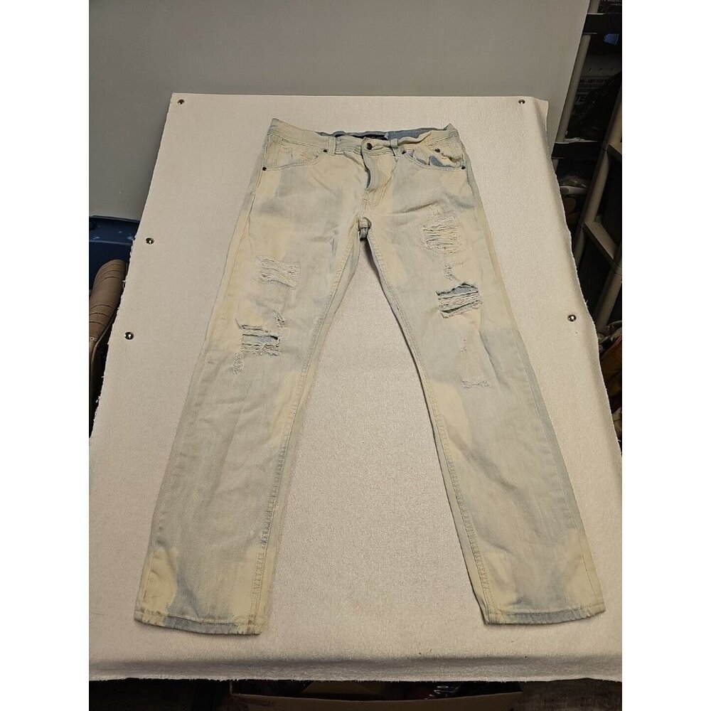 Parish Nation Mens Distressed Light Wash Straight Leg Jeans Size 36 Streetwear‎